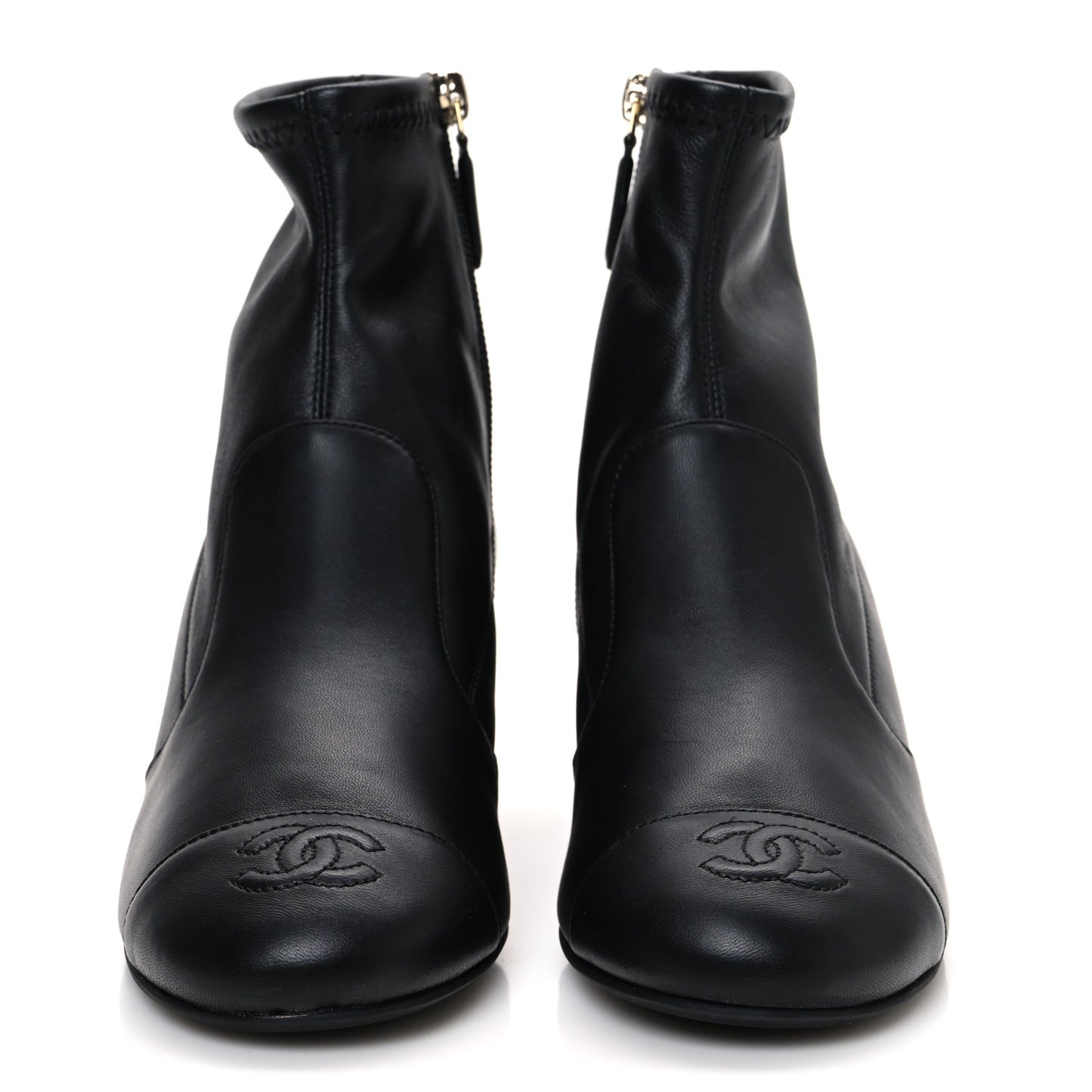Stretch Lambskin Cap Toe CC Short Boots 36.5 Black