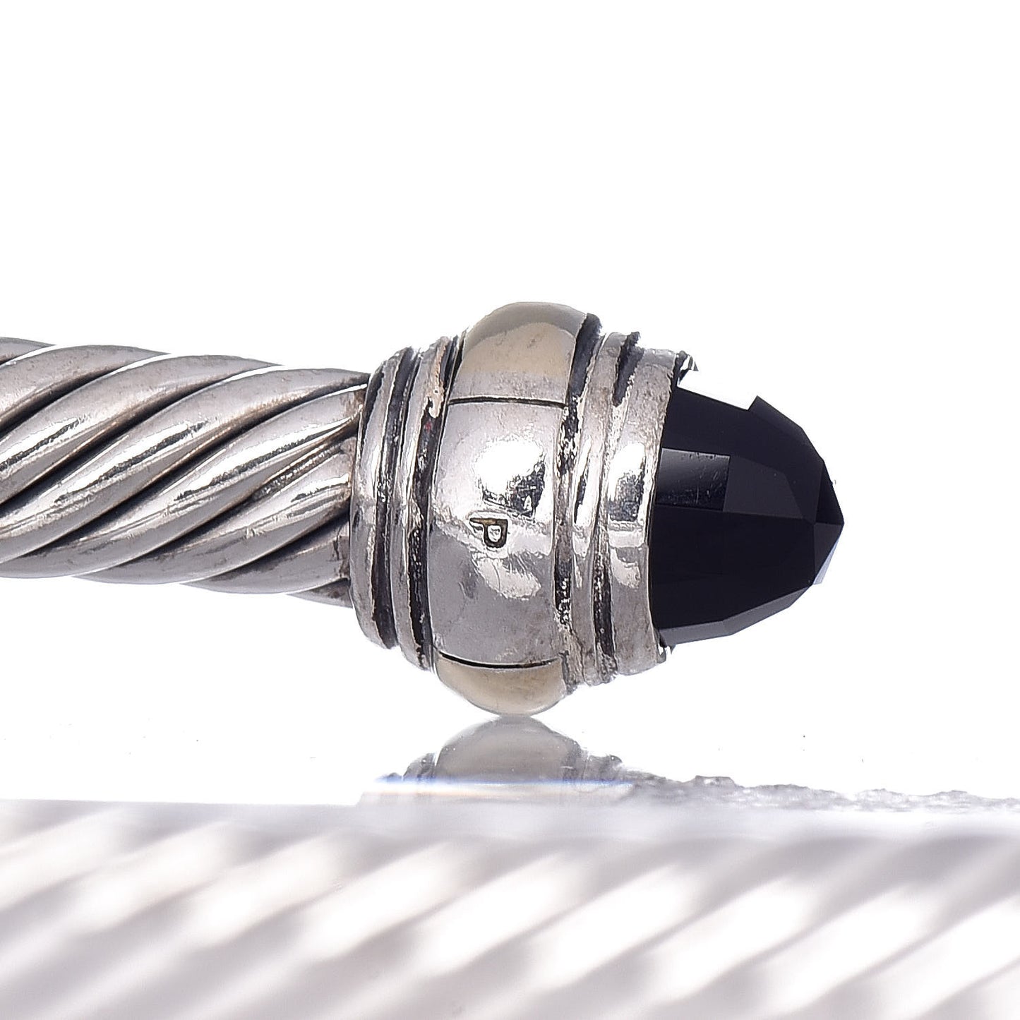 Sterling Silver 14K Yellow Gold Black Onyx 5mm Cable Classics Bracelet