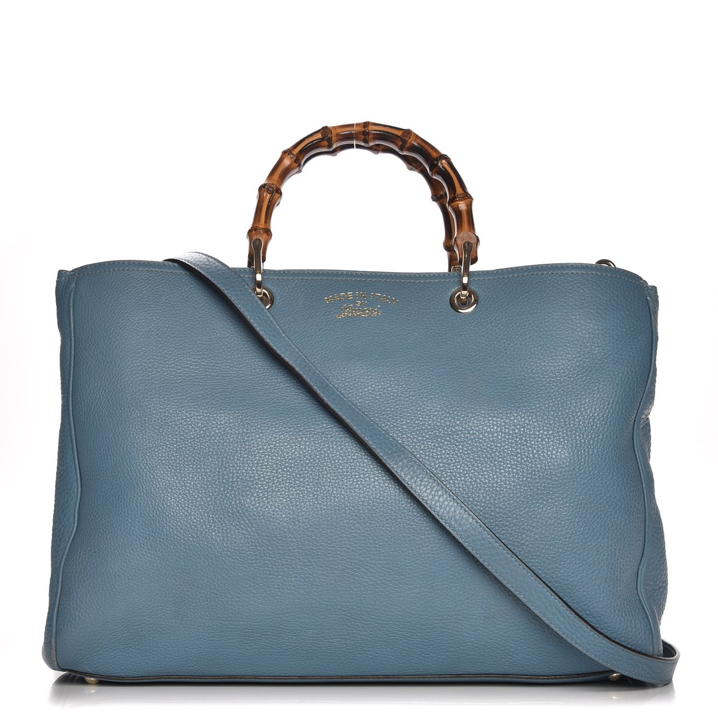 Pebbled Calfskin Large Bamboo Shopper Tote Light Blue