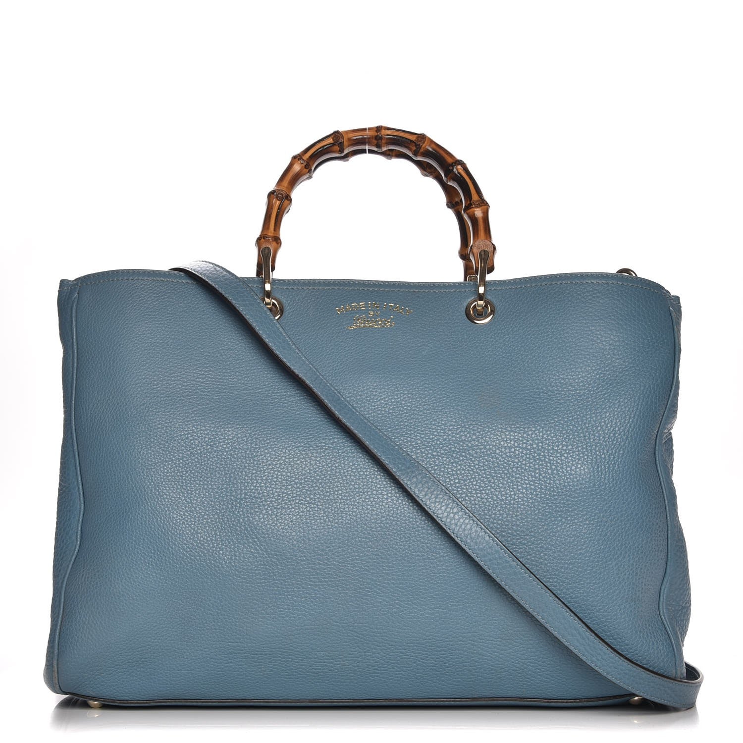 Gucci Pebbled Calfskin Large Bamboo Shopper Tote Light Blue 1 of 12