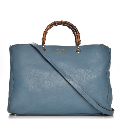 Gucci Pebbled Calfskin Large Bamboo Shopper Tote Light Blue 1 of 12