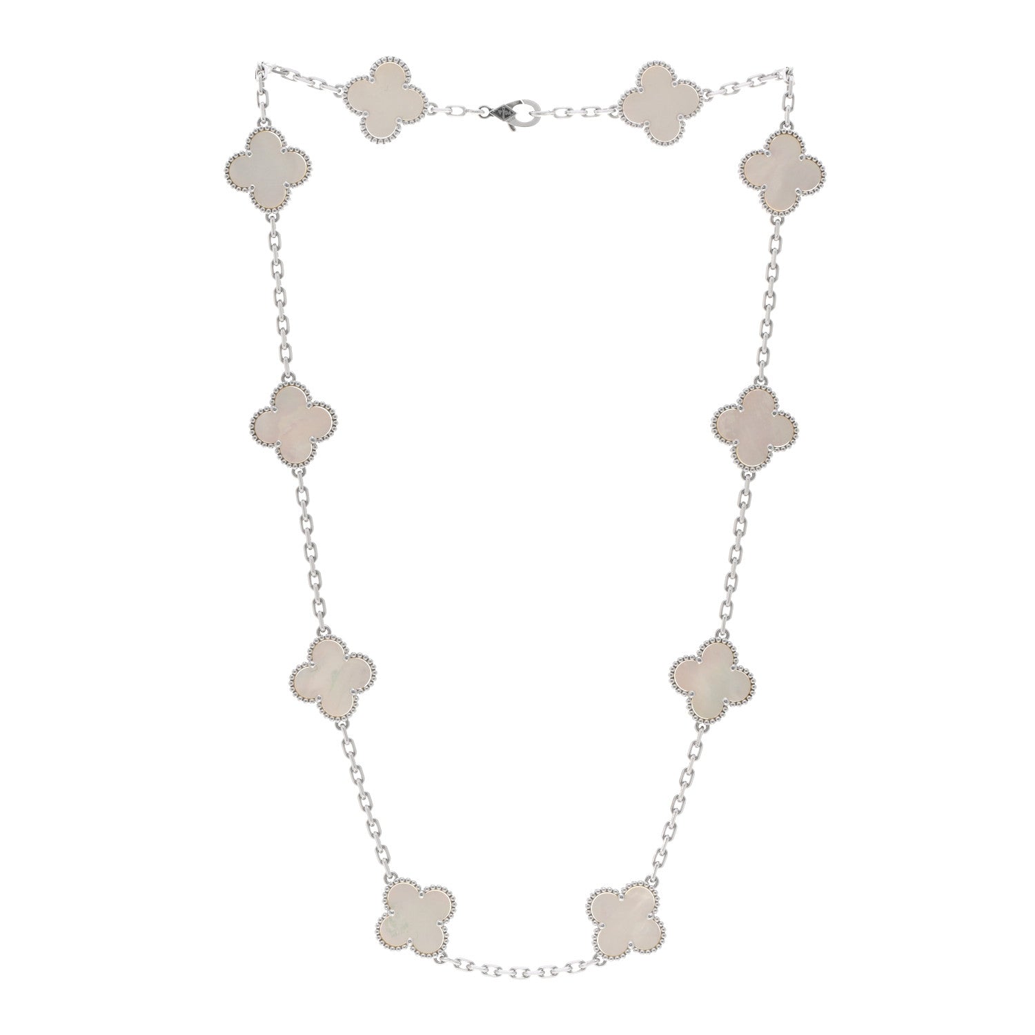 Van Cleef & Arpels 18K White Gold Mother of Pearl 10 Motifs Vintage Alhambra Necklace 3 of 6