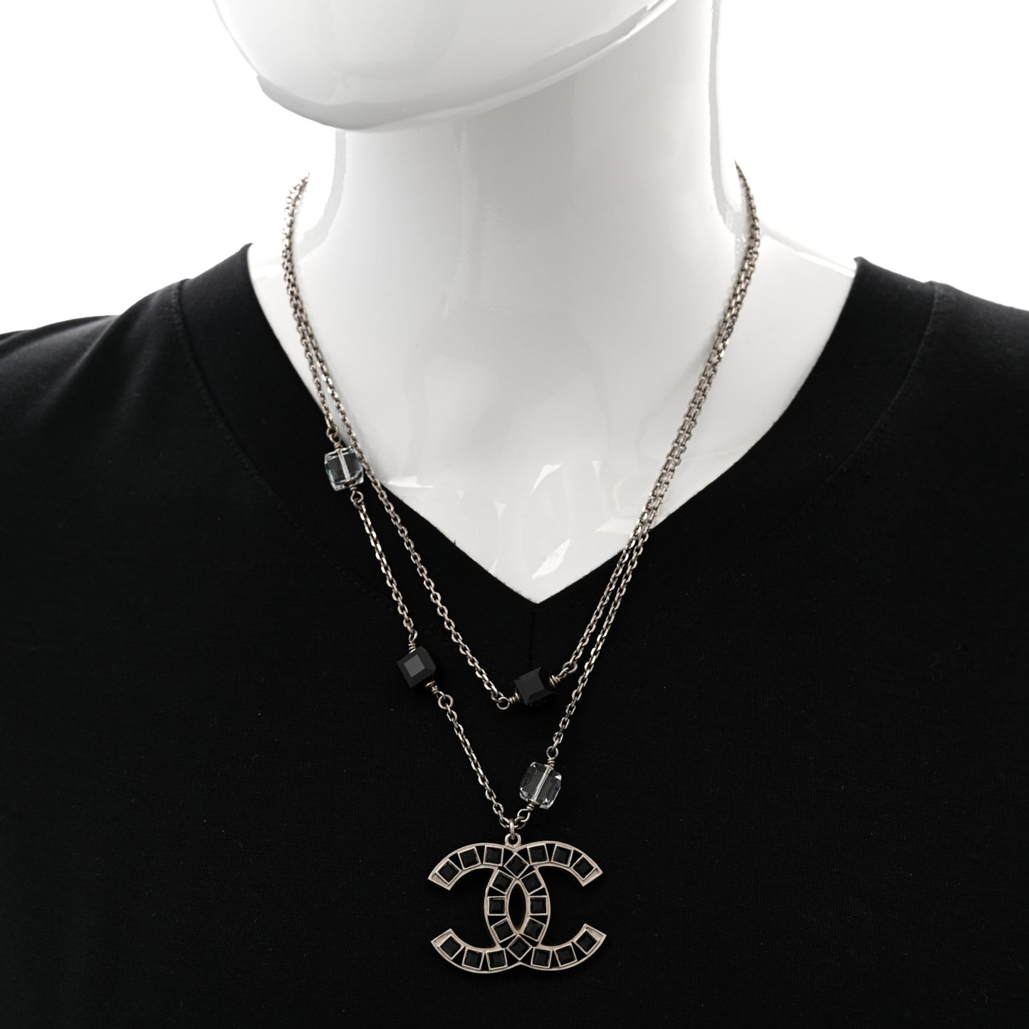 Ruthenium Baguette Crystal CC Necklace Black