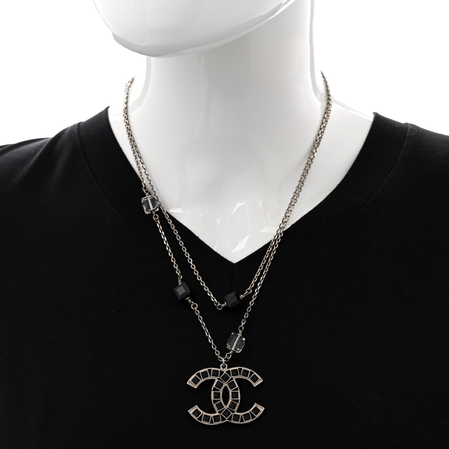 Chanel Ruthenium Baguette Crystal CC Necklace Black 2 of 7