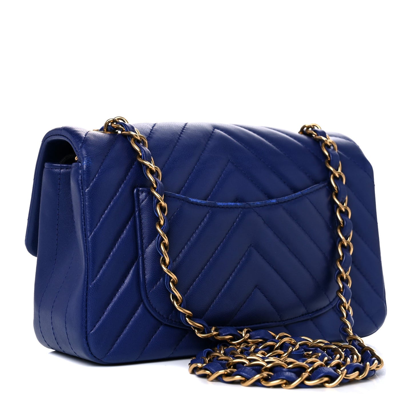 Lambskin Chevron Quilted Mini Rectangular Flap Blue