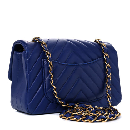 Chanel Lambskin Chevron Quilted Mini Rectangular Flap Blue 2 of 10