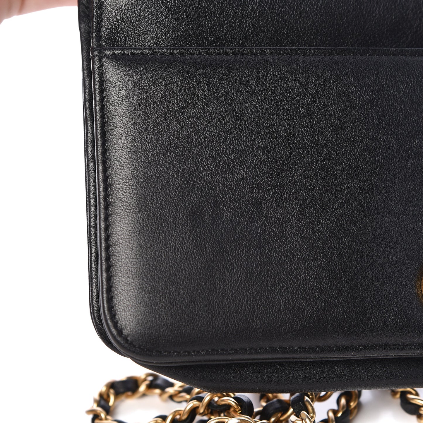 Calfskin Quilted Chain Around Boy Wallet On Chain WOC Black
