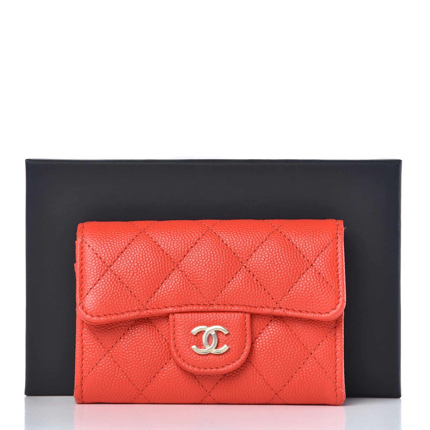 Caviar Quilted Flap Card Holder Red