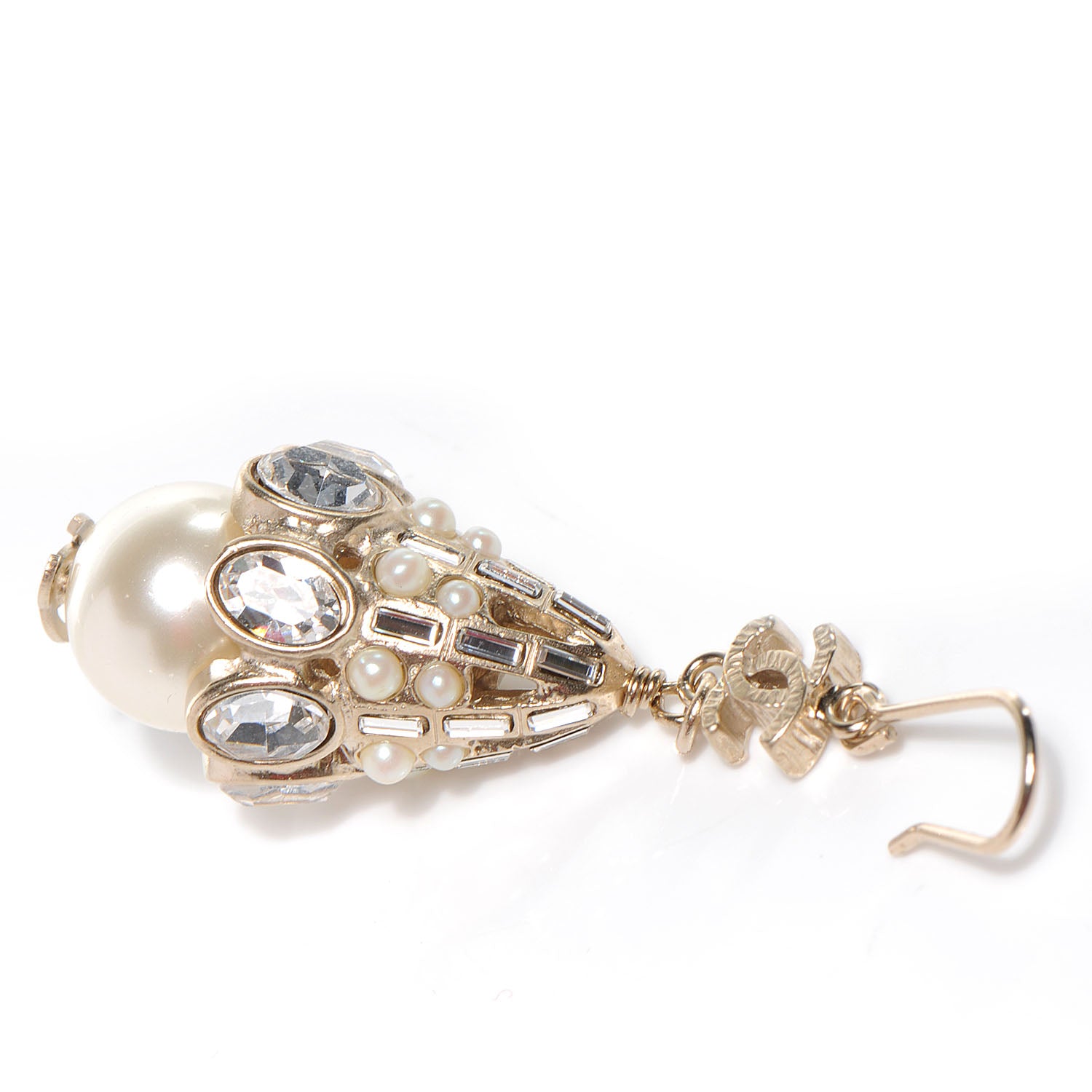 Chanel Crystal Faux Pearl Dangle Earrings 4 of 5