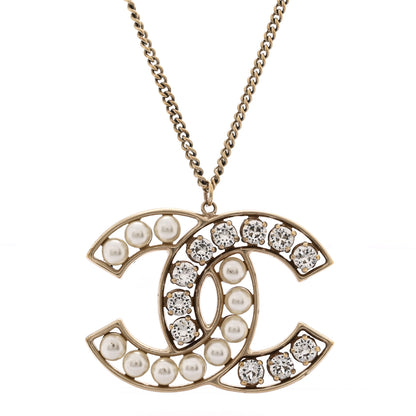Chanel Pearl Crystal CC Pendant Necklace Gold 4 of 6