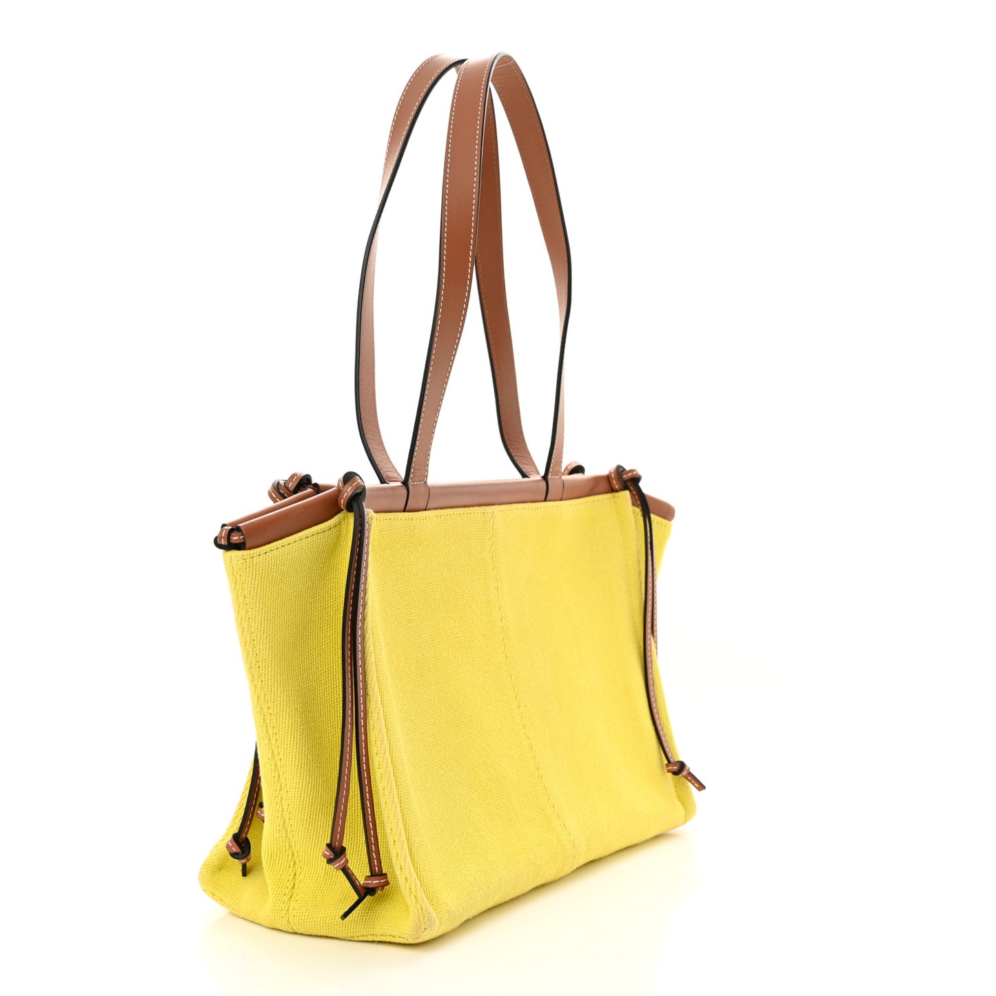 Canvas Calfskin Cushion Tote Yellow