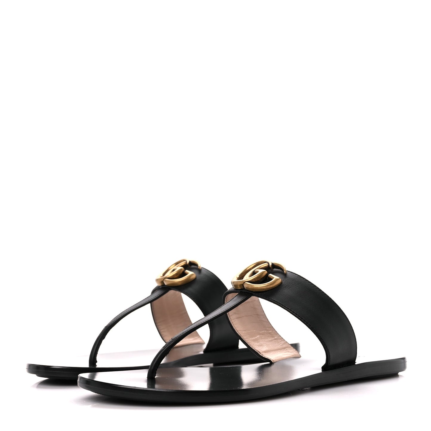 Calfskin GG Marmont Thong Sandals 36.5 Black
