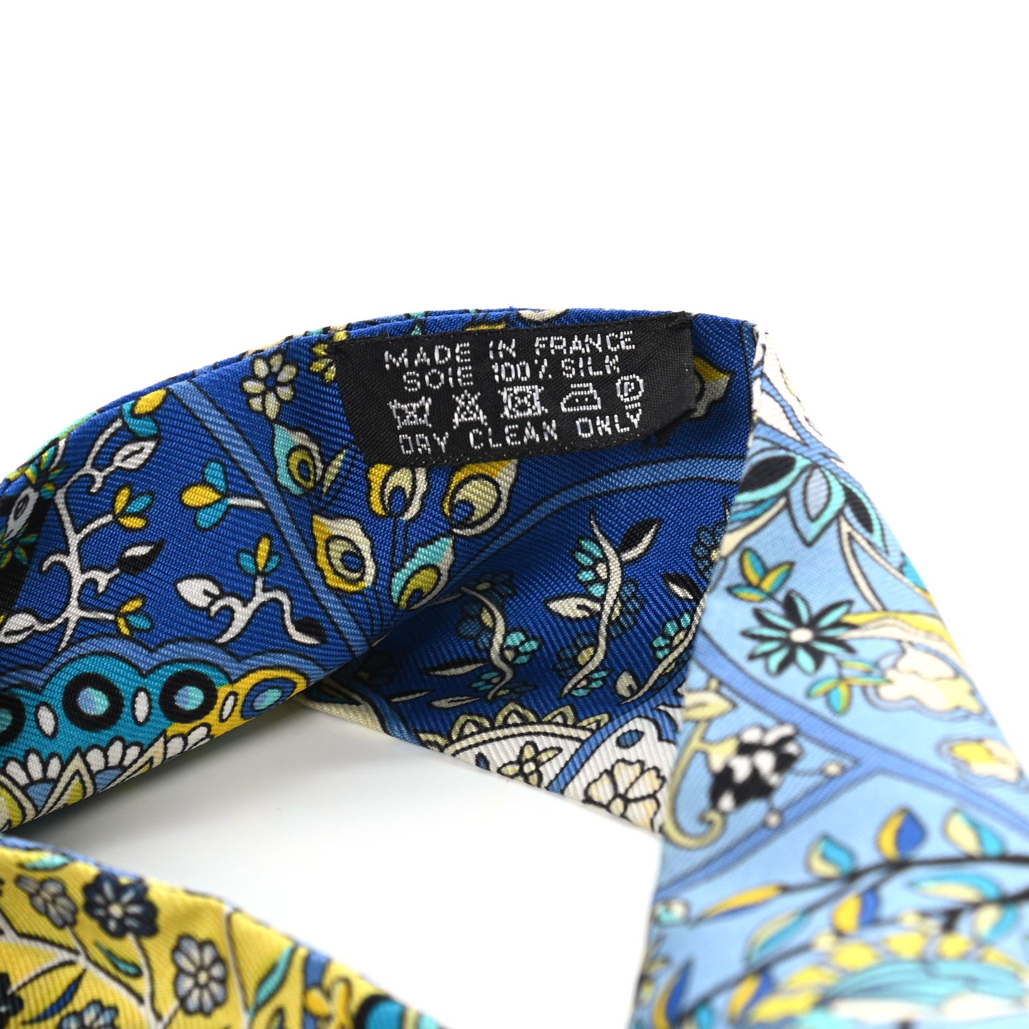 Hermes Silk Au Pays Des Oiseaux Fleurs Twilly Bleu Dur Jaune Vif Turquosie 3 of 8