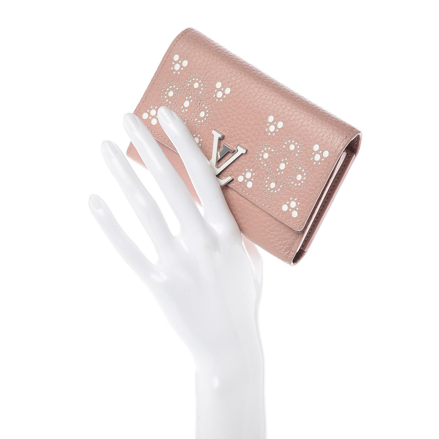 Taurillon Perforated Capucines Compact Wallet Magnolia