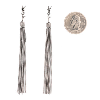 Saint Laurent Metal Monogram Loulou Tassel Earrings Silver 2 of 3