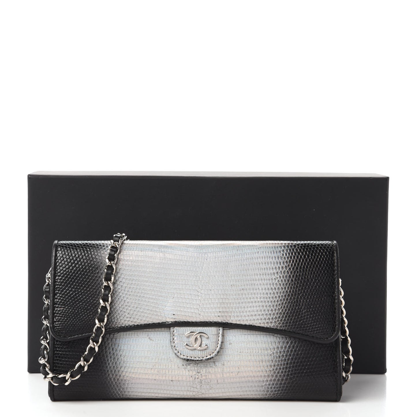Iridescent Lizard Ombre Wallet On Chain WOC Black Silver