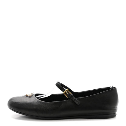 Prada Nappa Metal Triangle Logo Ballet Flats 39 Black 1 of 10
