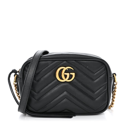 Gucci Calfskin Matelasse Mini GG Marmont Chain Shoulder Bag Black 1 of 13