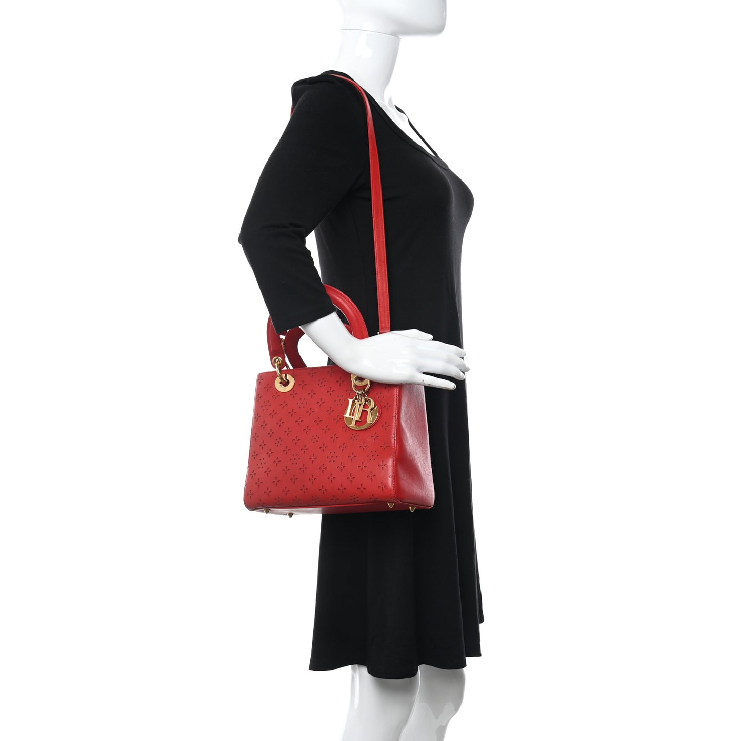 Calfskin Laser Cut Medium Lady Dior Red