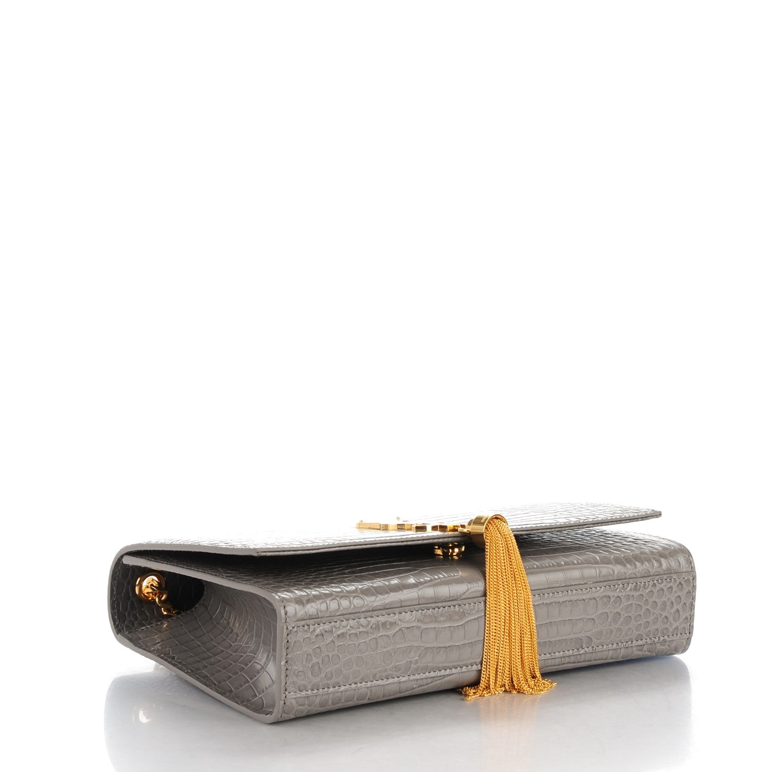 Saint Laurent Calfskin Crocodile Embossed Medium Classic Monogram Kate Tassel Satchel Fog 4 of 7