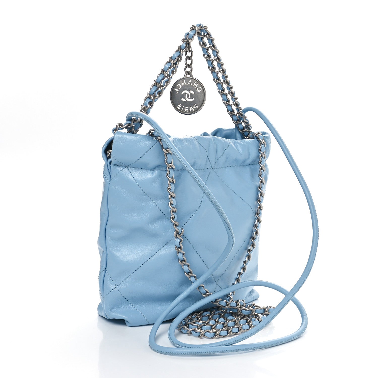 Chanel Shiny Calfskin Quilted Mini Chanel 22 Light Blue 3 of 9