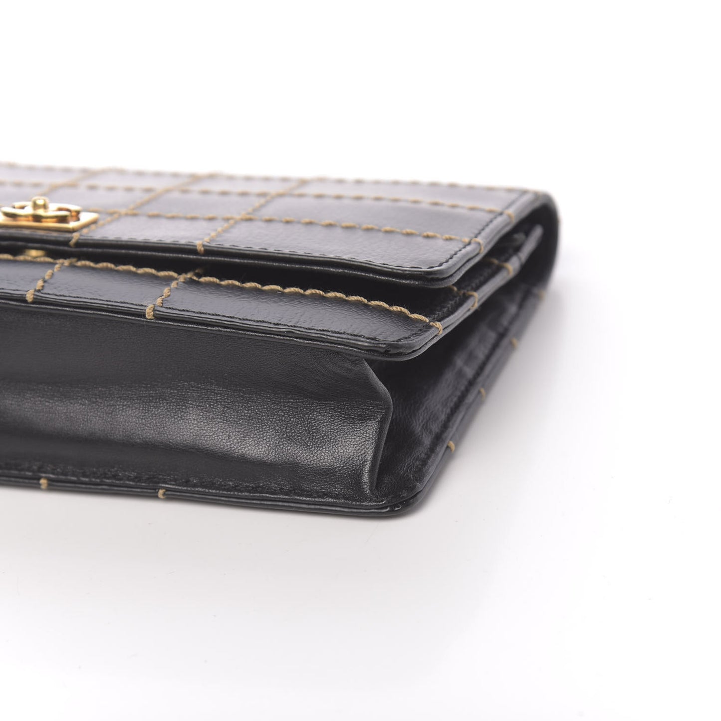 Calfskin Stitched Square Quilted Wallet On Chain WOC Black