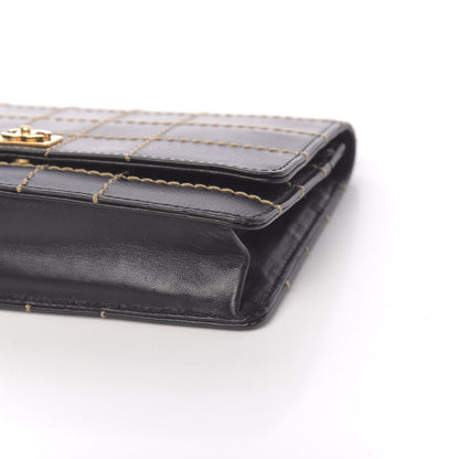 Chanel Calfskin Stitched Square Quilted Wallet On Chain WOC Black 10 of 15