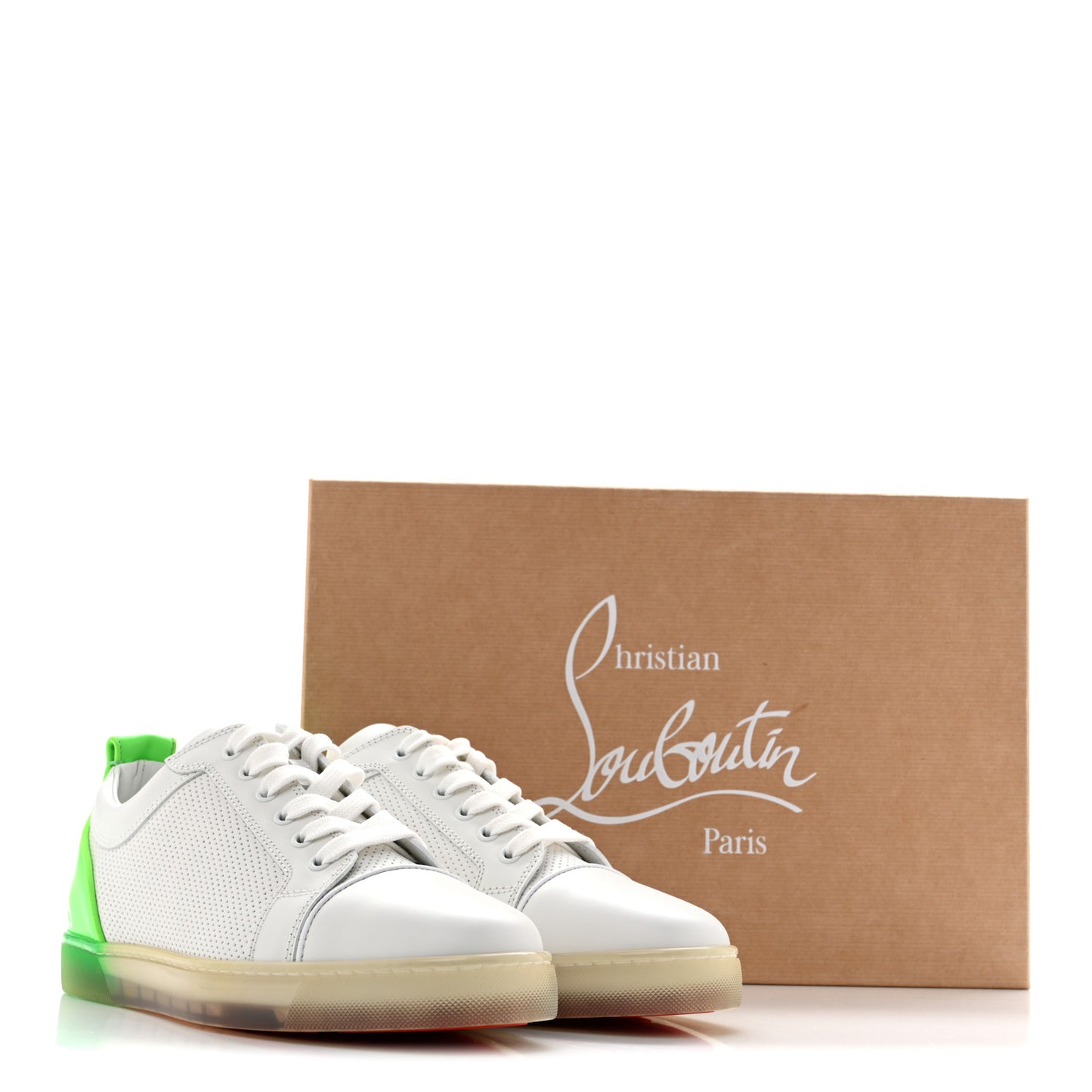 Calfskin Perforated Mens Fun Louis Junior Flat Sneakers  41.5 White Fluo Green