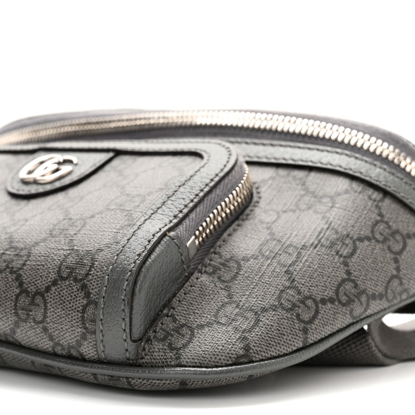 GG Supreme Monogram Textured Dollar Calfskin Ophidia Belt Bag Grey Black Graphite Grey