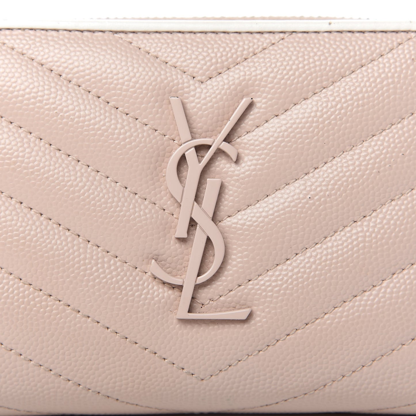 Grain De Poudre Matelasse Monogram Compact Zip Around Wallet Pale Pink
