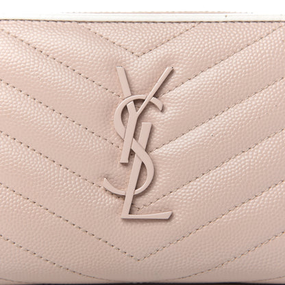 Saint Laurent Grain De Poudre Matelasse Monogram Compact Zip Around Wallet Pale Pink 11 of 11