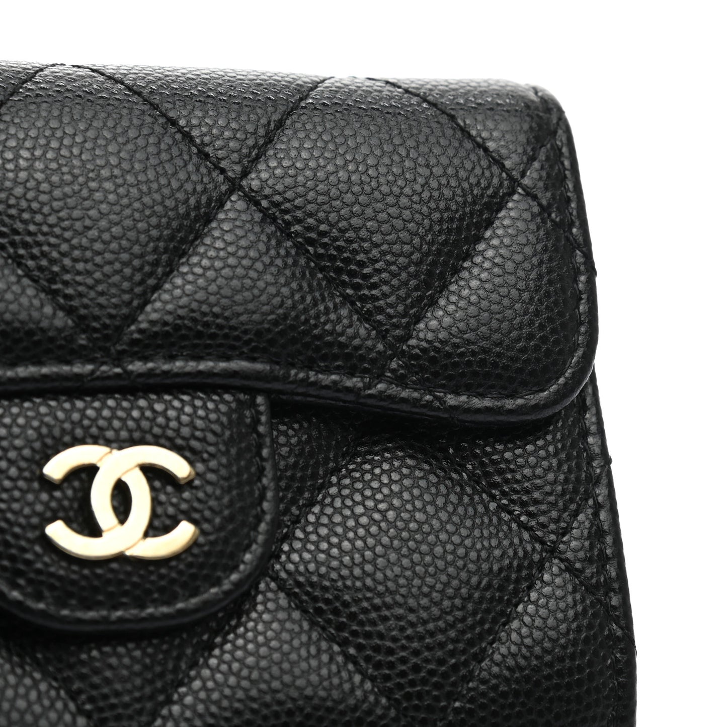 Caviar Quilted Flap Card Holder Chain Wristlet Black