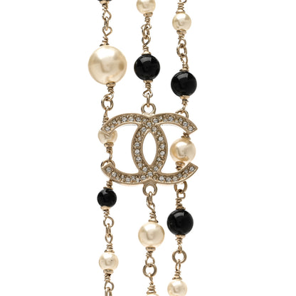 Chanel Pearl Bead Crystal CC Multi Strand Long Necklace Light Gold Black 4 of 5