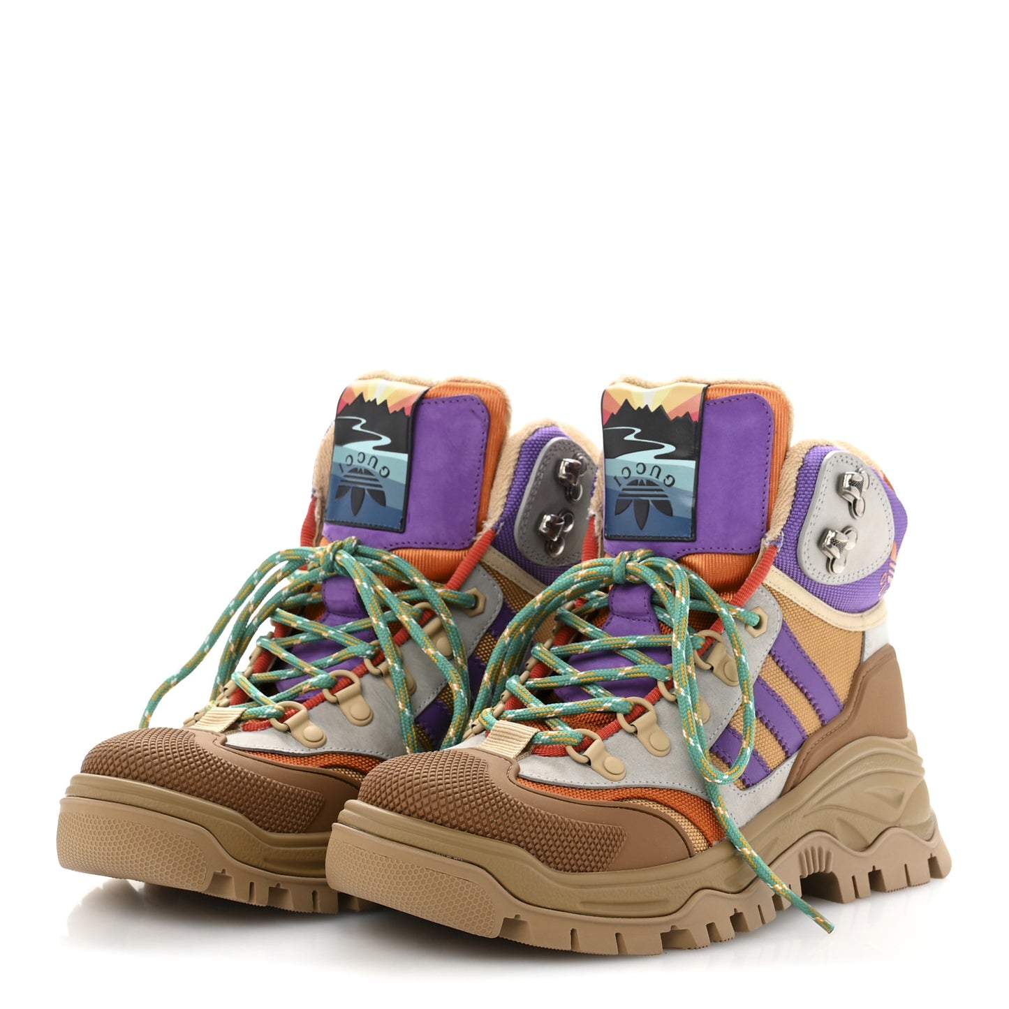 X ADIDAS Mesh Technical Canvas Suede Womens Lace Up Boots 37 Brown Purple