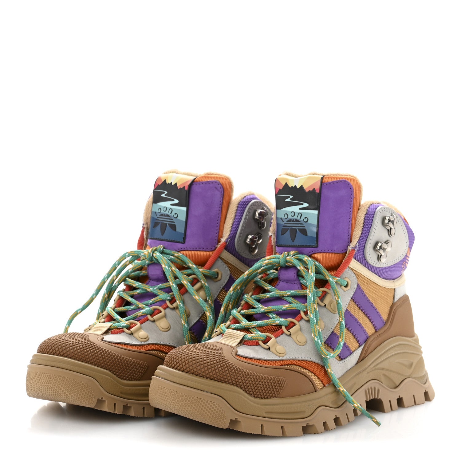 Gucci X ADIDAS Mesh Technical Canvas Suede Womens Lace Up Boots 37 Brown Purple 4 of 10