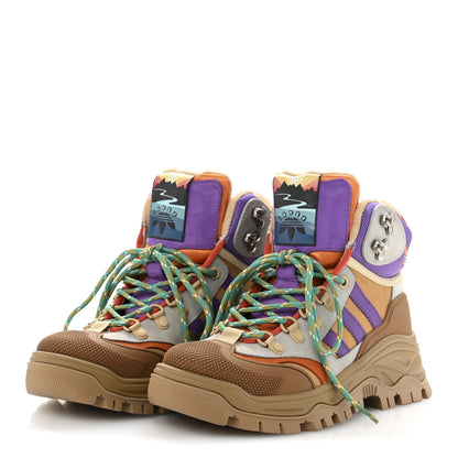 Gucci X ADIDAS Mesh Technical Canvas Suede Womens Lace Up Boots 37 Brown Purple 4 of 10
