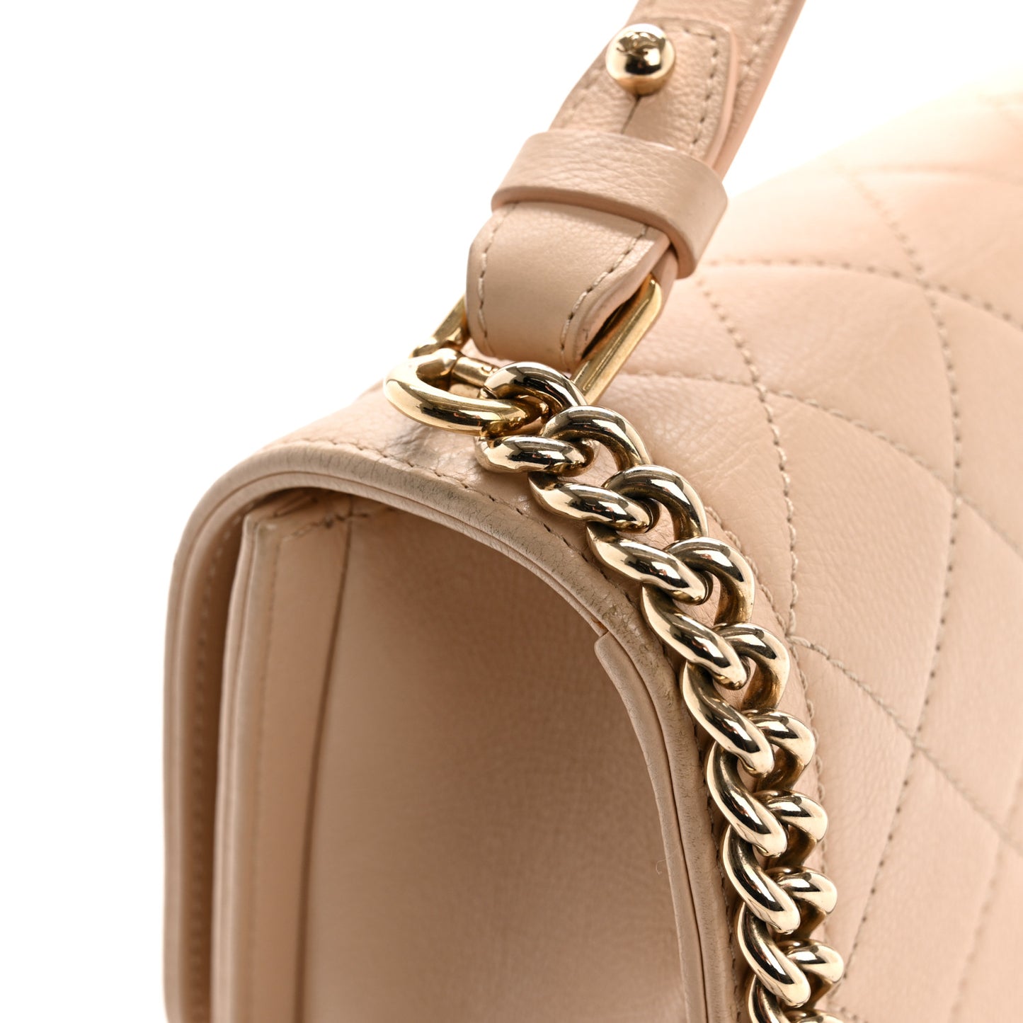 Grained Calfskin Quilted Medium Label Click Flap Bag Beige