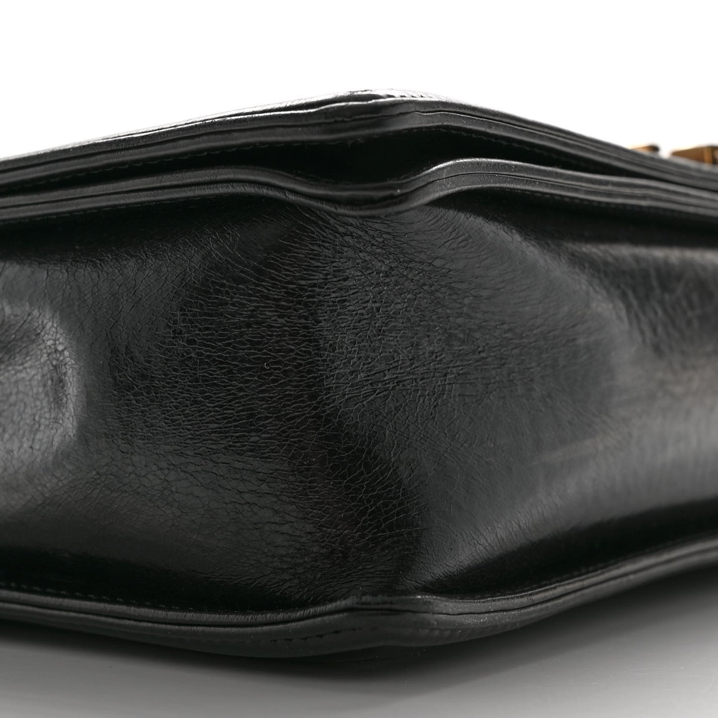 Glazed Calfskin Quilted Large Boy Flap Black
