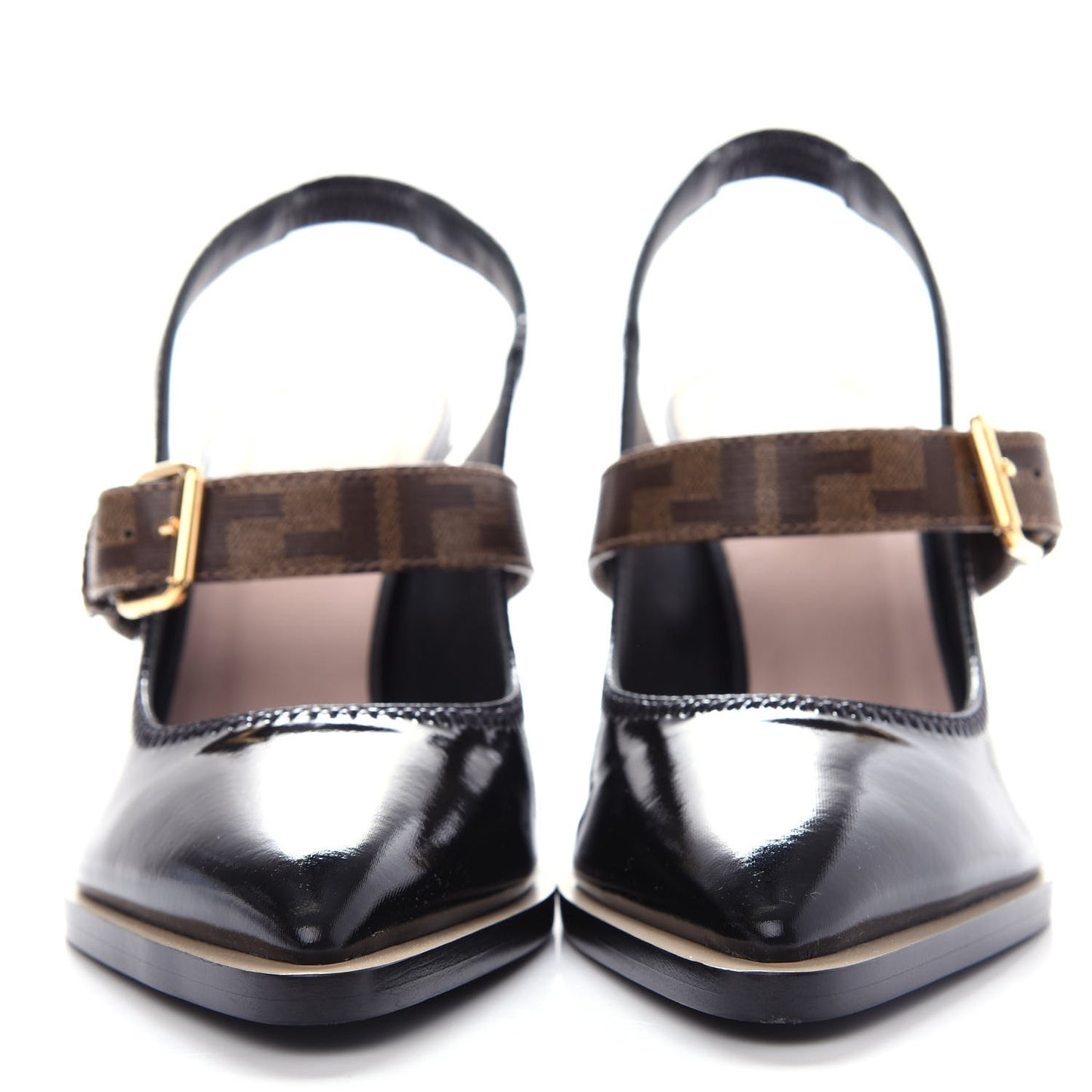 Glossy Neoprene Glazed Fabric FF FFrame Court Mary Jane Slingback Pumps 39 Black Tobacco Moro