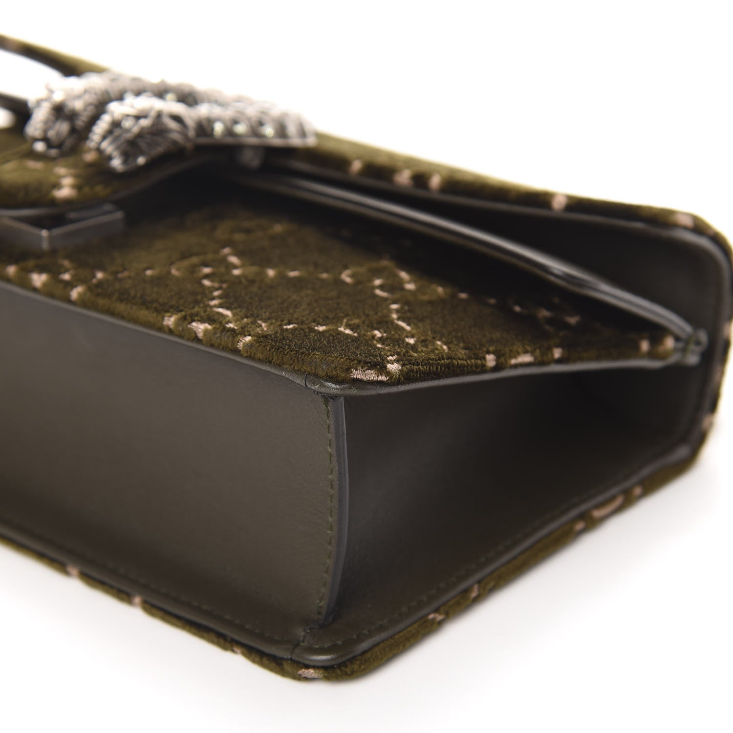 Gucci Velvet Moon Calfskin Crystal GG Monogram Small Dionysus Shoulder Bag Dark Olive Rose Gold 7 of 10