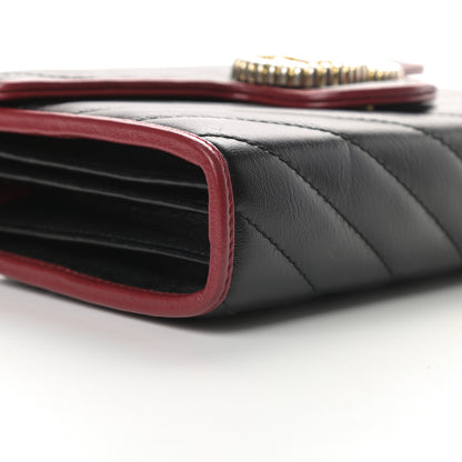 Gucci Vintage Effect Calfskin Matelasse Diagonal Torchon GG Marmont Chain Wallet Black Romantic Cherry 9 of 10