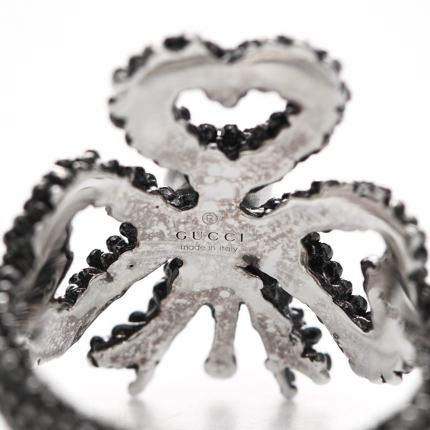 Gucci Sterling Silver Glass Pearl Heart Ribbon Ring 55 7.25 5 of 8
