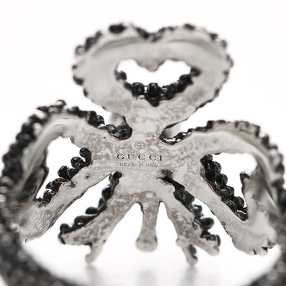 Gucci Sterling Silver Glass Pearl Heart Ribbon Ring 55 7.25 5 of 8
