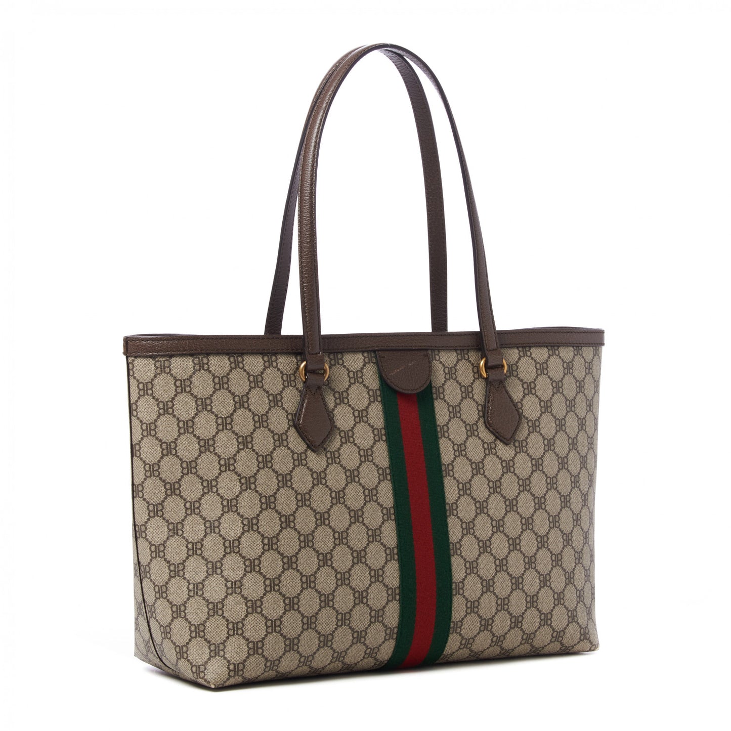 X BALENCIAGA BB Supreme Monogram Web Graffiti Medium Ophidia Shopping Tote Beige New Acero