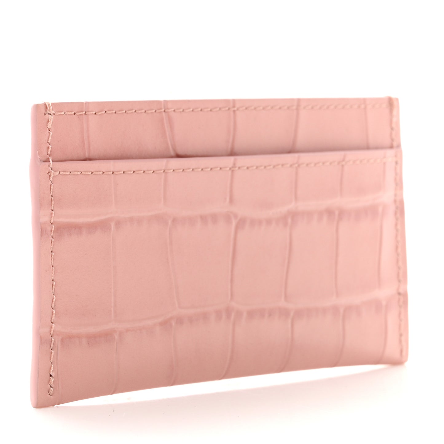 Calfskin Crocodile Embossed Crococo Card Holder Light Pink