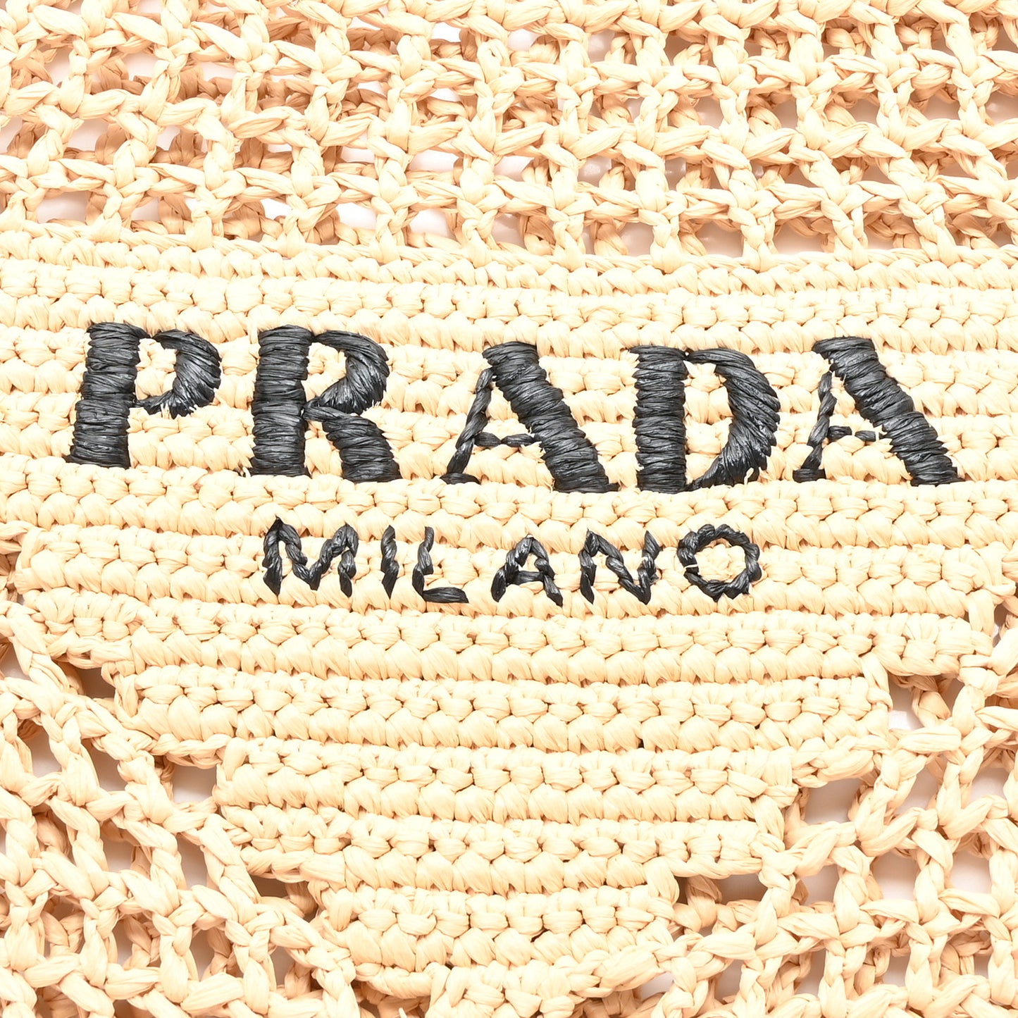 Yarn Raffia Effect Crochet Logo Embroidered Tote Bag Naturale