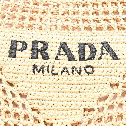 Prada Yarn Raffia Effect Crochet Logo Embroidered Tote Bag Naturale 6 of 9