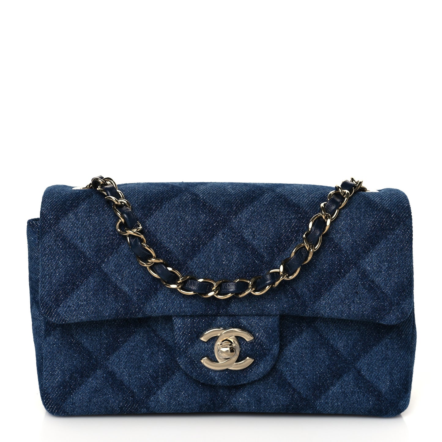 Printed Denim Quilted Mini Rectangular Flap Dark Blue