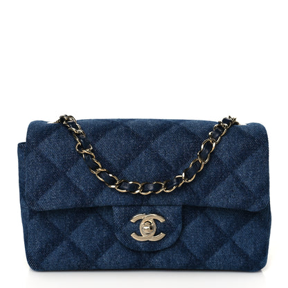 Chanel Printed Denim Quilted Mini Rectangular Flap Dark Blue 1 of 11