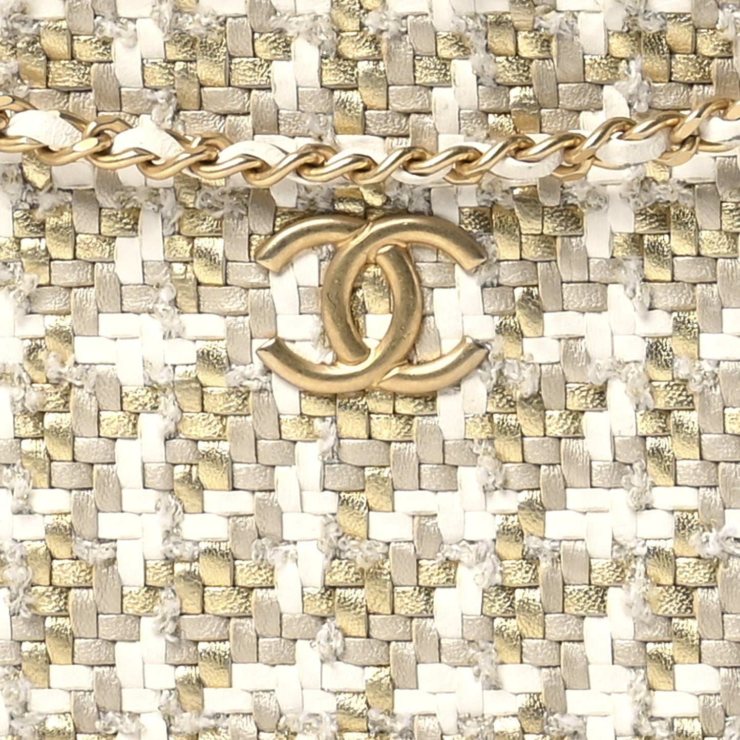 Metallic Lambskin Viscose Woven Small Camera Case White Gold